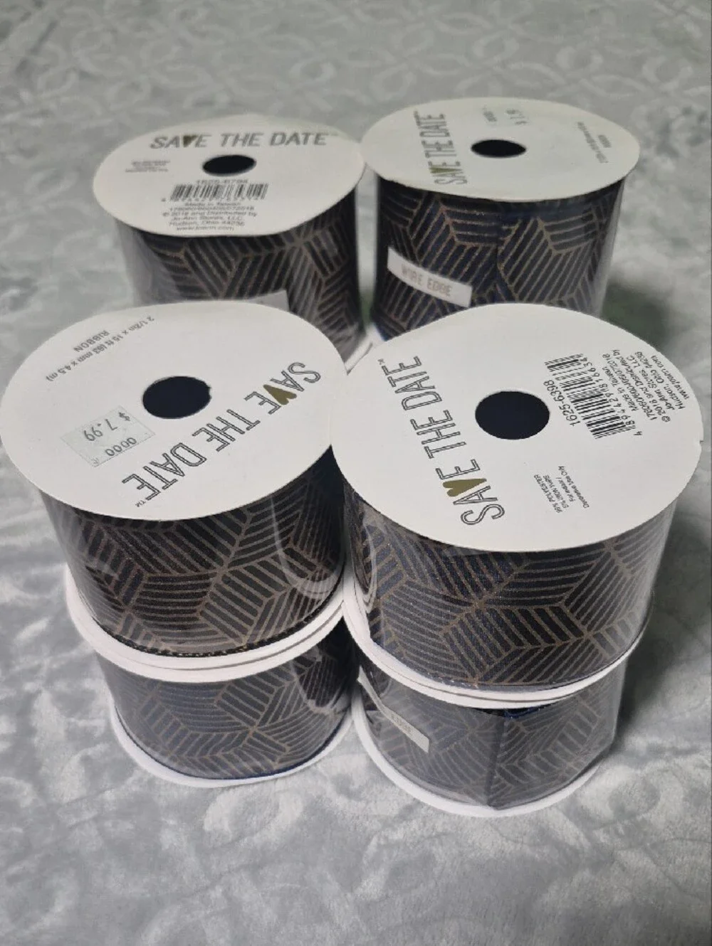 Navy and Gold Wire Edge Ribbon Set Of 24 Roll Variety